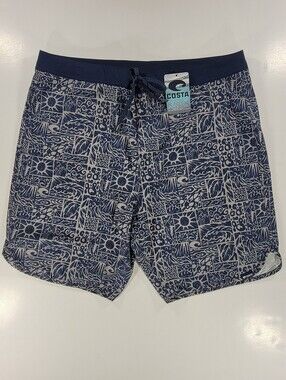 NEW Costa Dawn Board Short Swim Trunks Gray Blue Wave Surf NWT Men’s 36 Stretch